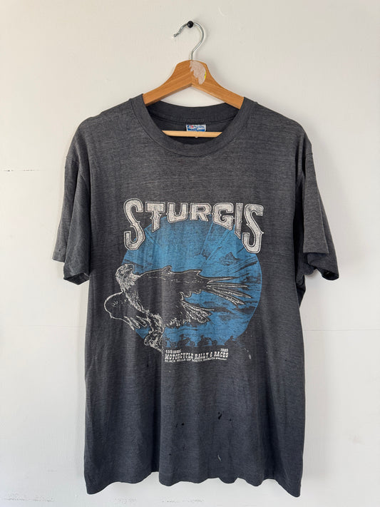 1985 Sturgis Motorcycle Rally Faded Black Tee (XL)