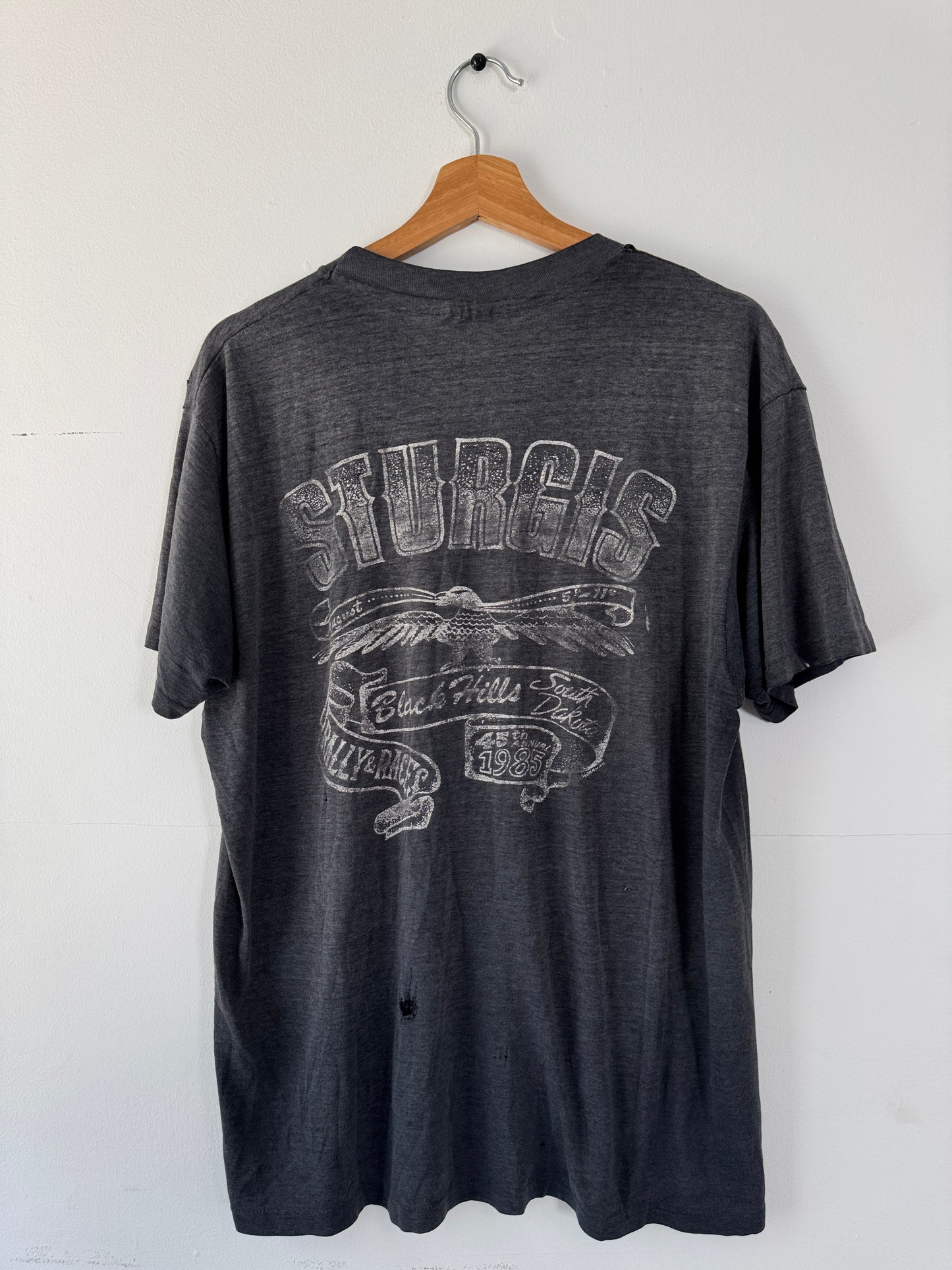 1985 Sturgis Motorcycle Rally Faded Black Tee (XL)
