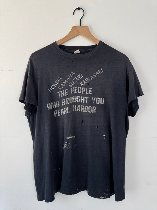 70s Harley Davidson "Pearl Harbor" Faded Black Tee (XL)