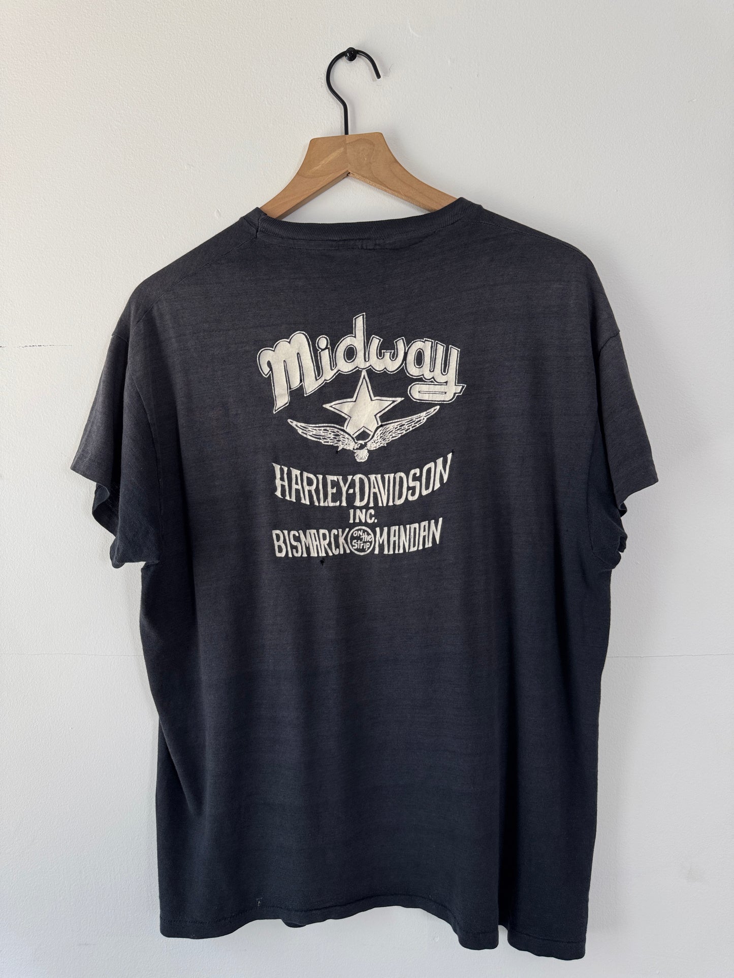 70s Harley Davidson "Pearl Harbor" Faded Black Tee (XL)