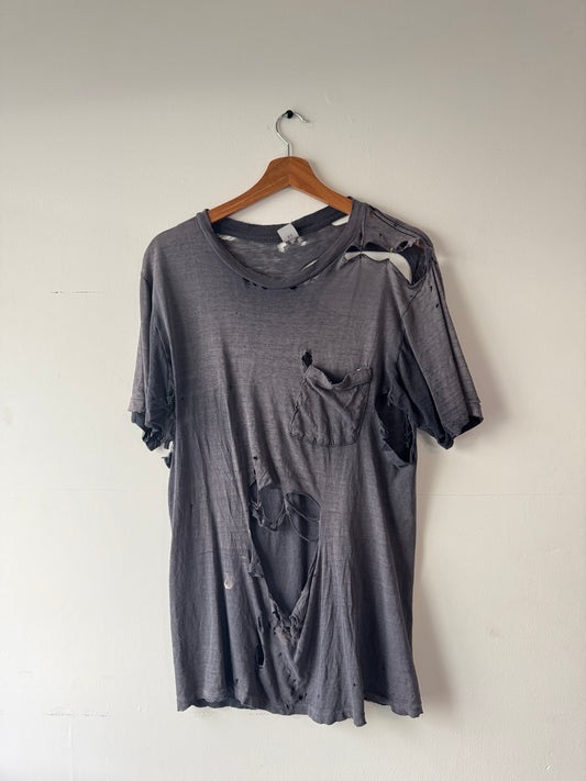 90s Thrashed Faded Navy Blank Pocket Tee (M)