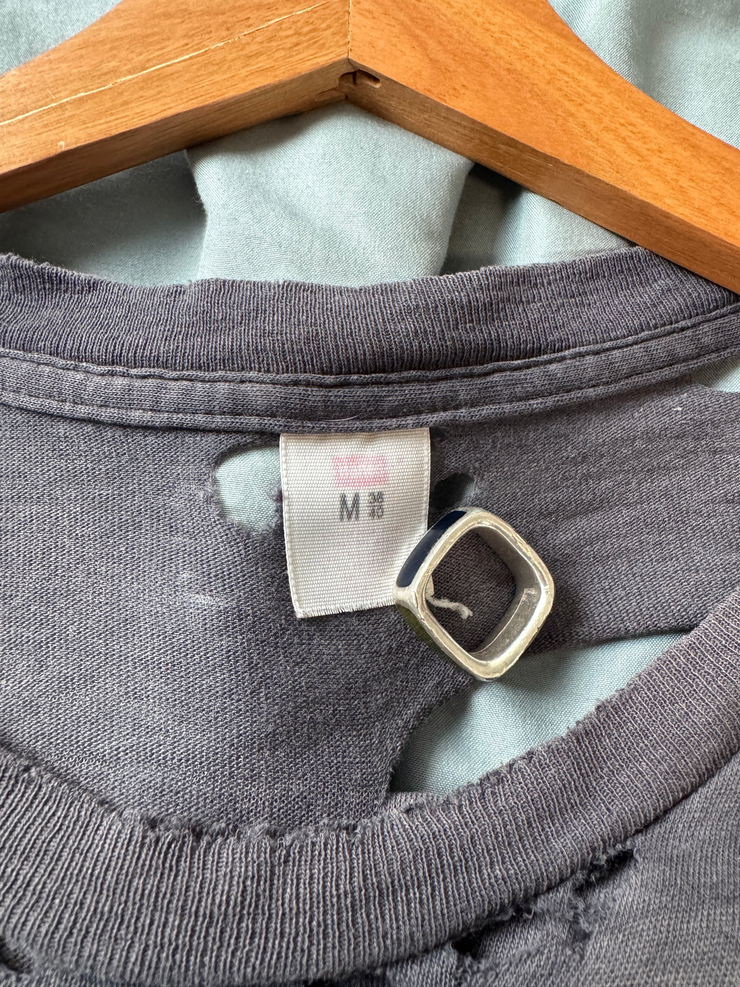 90s Thrashed Faded Navy Blank Pocket Tee (M)