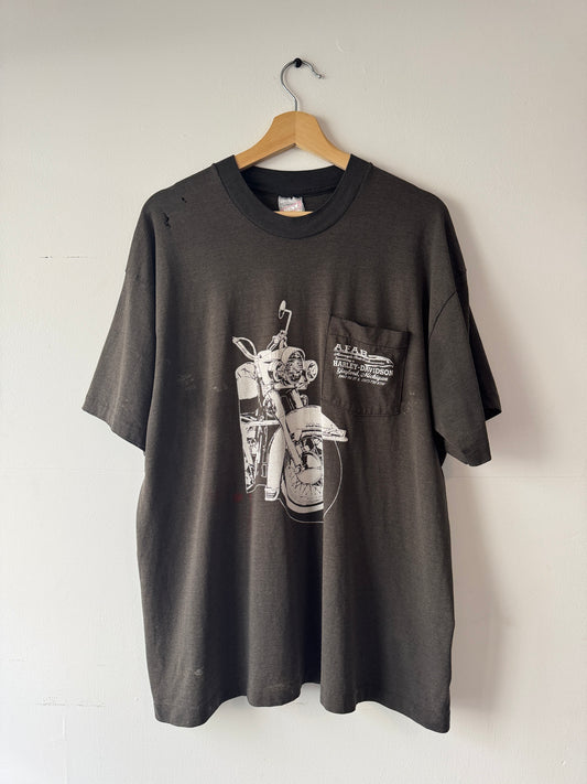 90s Faded Black "Gaylord" Harley Pocket Tee (XL)