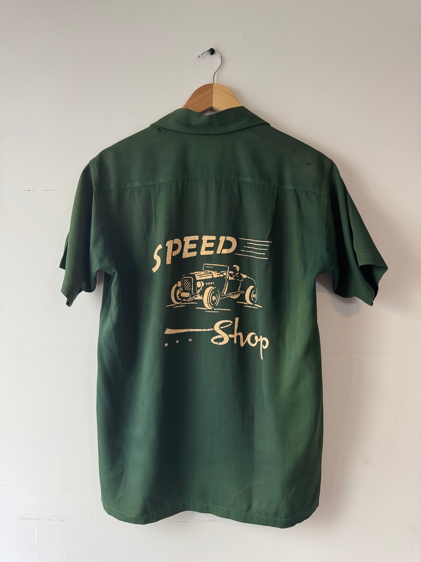 1950s "Speed Shop" Flock Print Shirt (L)