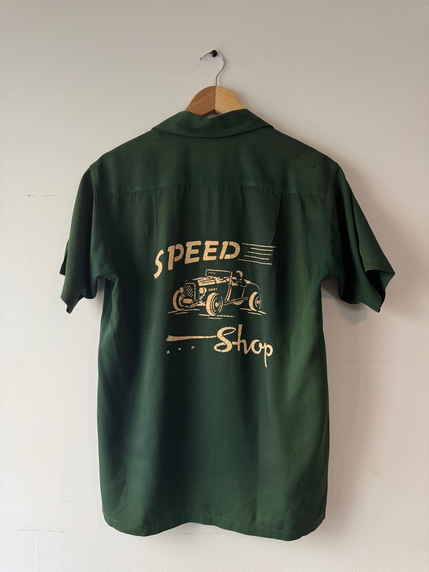 1950s "Speed Shop" Flock Print Shirt (L)