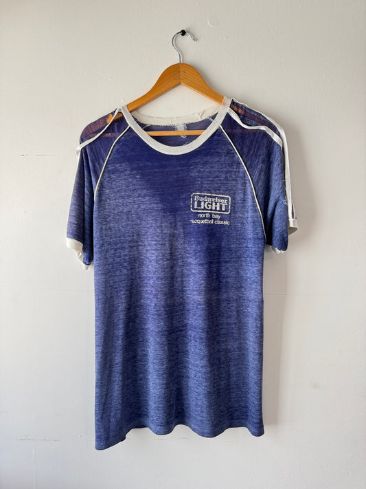 70s Budweiser "Next Of Skin" Paper Thin Faded Tee (L)