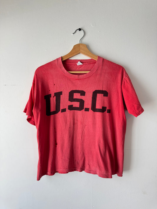 60s Velva Sheen "USC" Faded Red Tee (L)