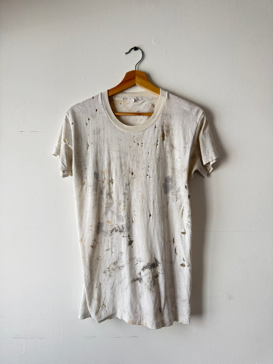 80s Jockey Thrashed + Painted White Blank Tee (M)