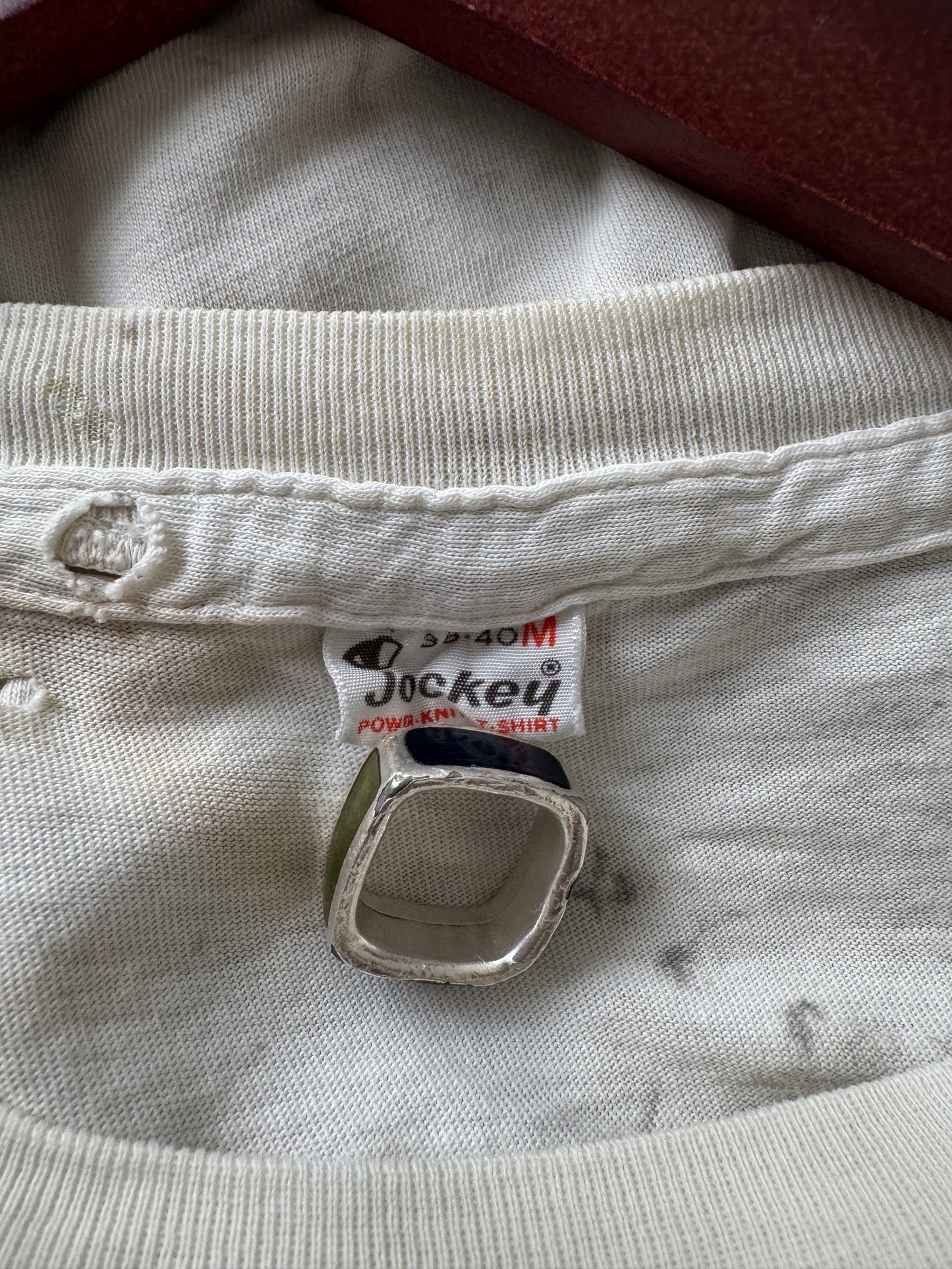80s Jockey Thrashed + Painted White Blank Tee (M)
