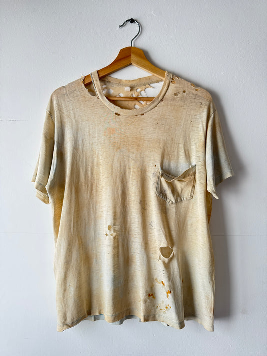 80s Crazy Thrashed + Faded Blue Pocket Tee (L)