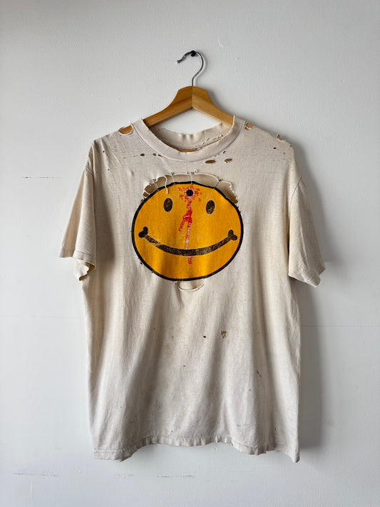 80s/90s Thrashed Smiley Face Headshot Tee (L)