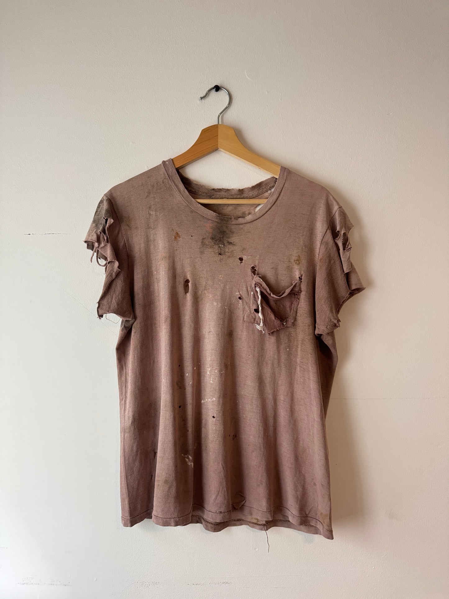 70s Thrashed + Faded Blank Brown Pocket Tee (L)