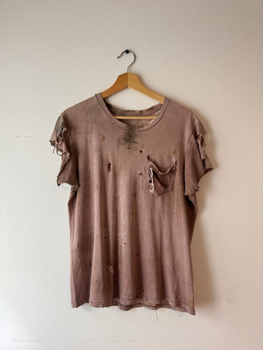 70s Thrashed + Faded Blank Brown Pocket Tee (L)