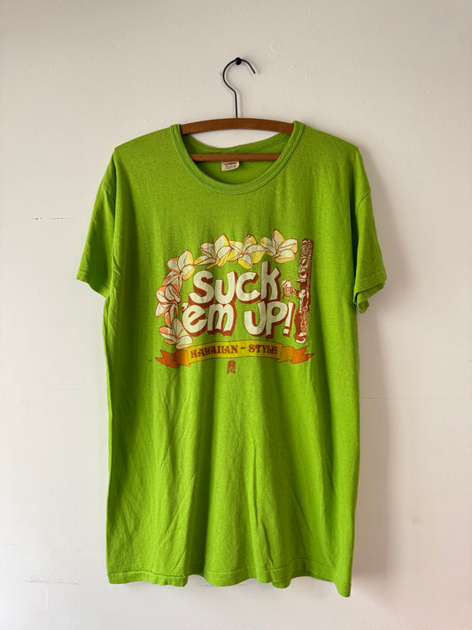 70s Suck Em Up Hawaiian Style Green Tee (XL)
