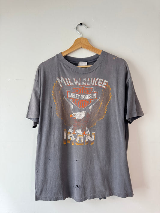 80s Harley Milwaukee Iron Faded Black Tee (XL)