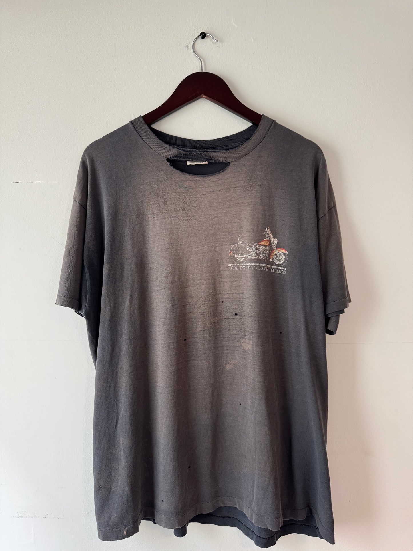 90s Hawg Heaven AOP California Motorcycle Faded Black Tee (XL)