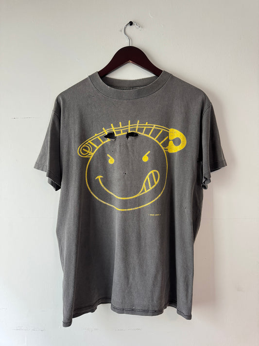 90s Wild Oats Smiley Faded Black Tee (L/XL)